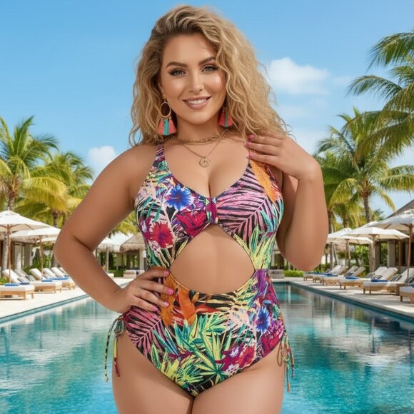 ๐๏ธTropical Cutout One-Piece Swimsuit XL โ Vibrant Colorful & Flattering Design - Picture 7 of 9